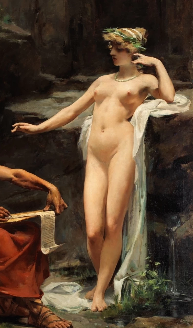 Ulpiano Checa - La ninfa Egeria detta a Numa, dettaglio